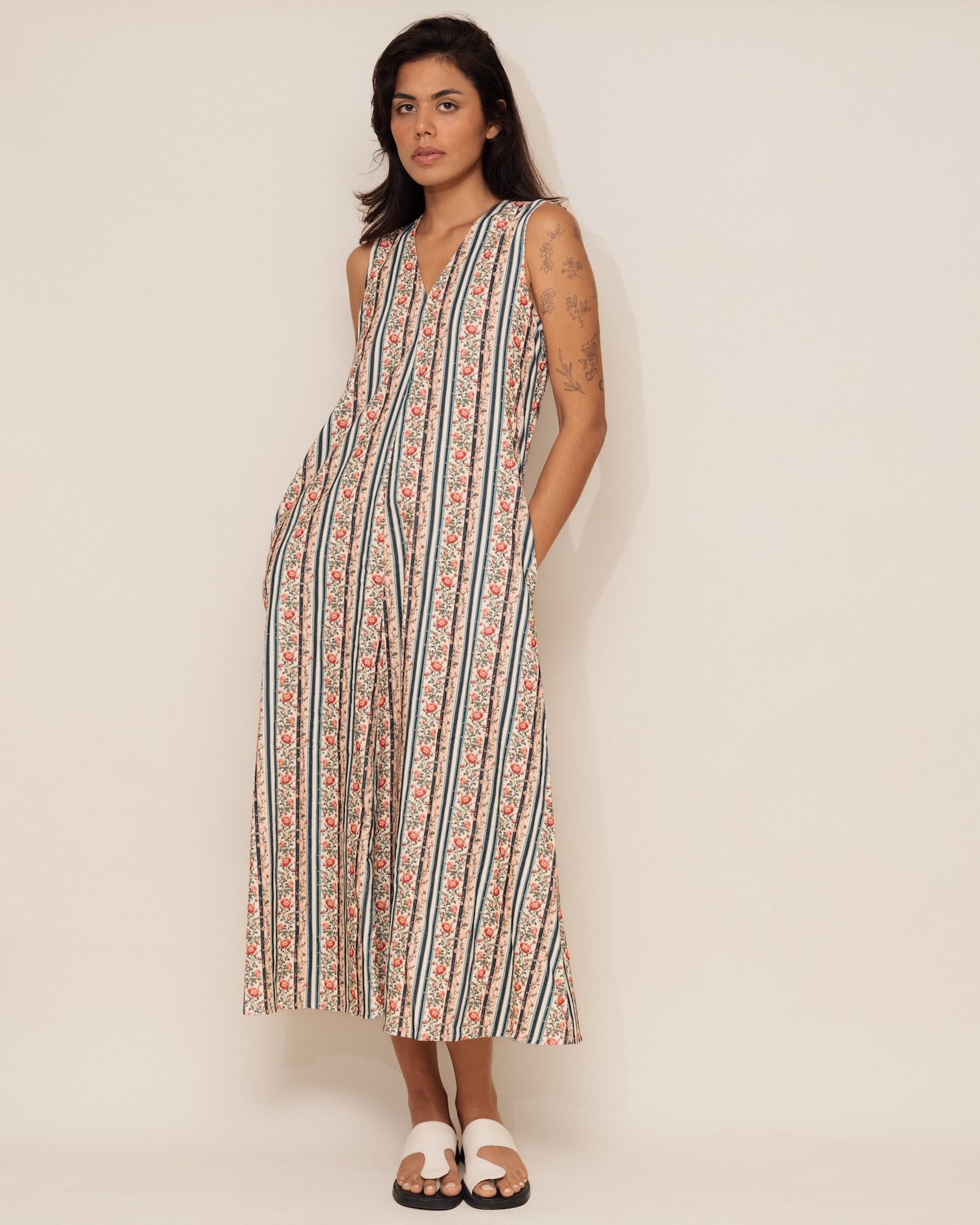 The Stripe Floral Corduroy Dress