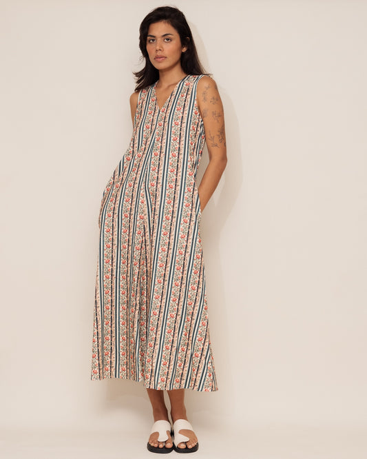The Stripe Floral Corduroy Dress
