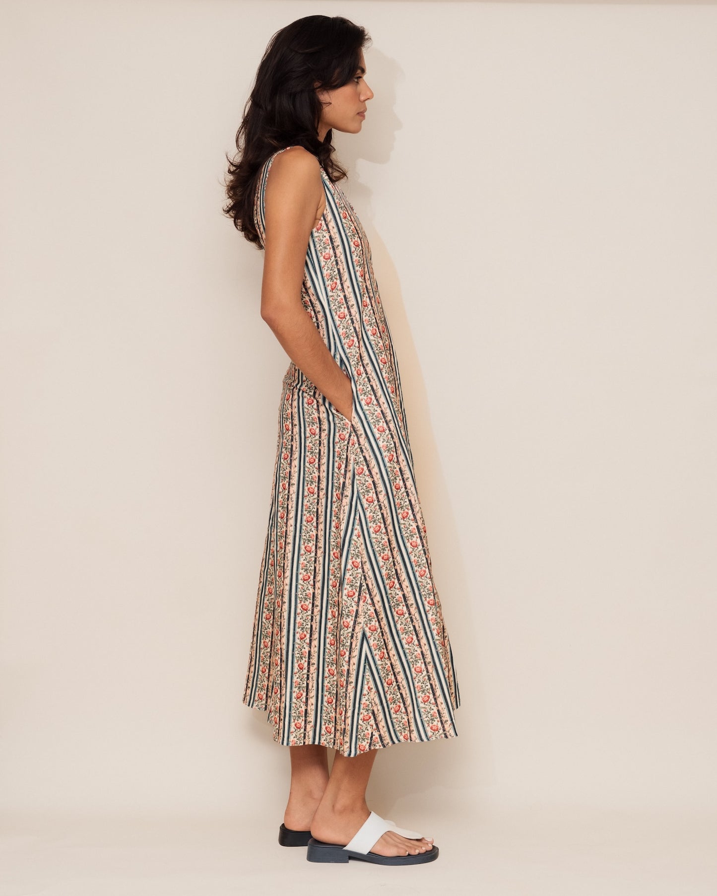 The Stripe Floral Corduroy Dress