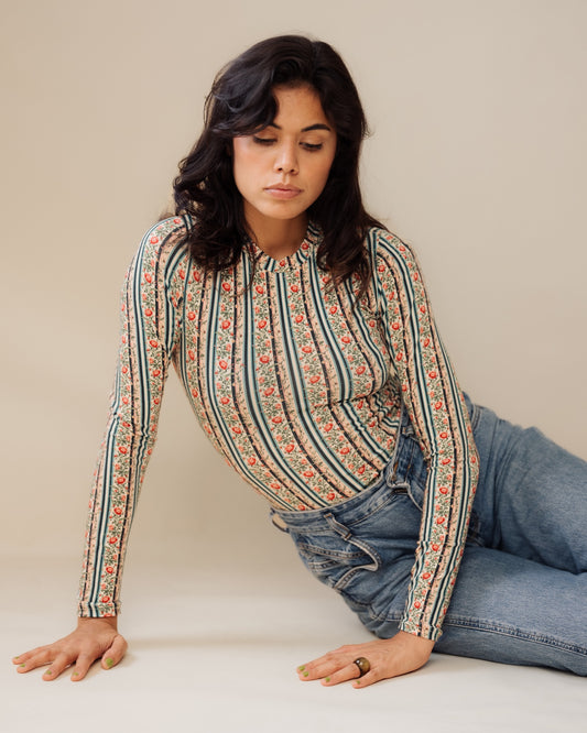 The Floral Stripe Long Sleeve Top