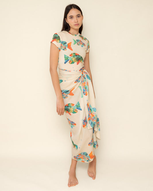 Fishy White Cap Sleeve