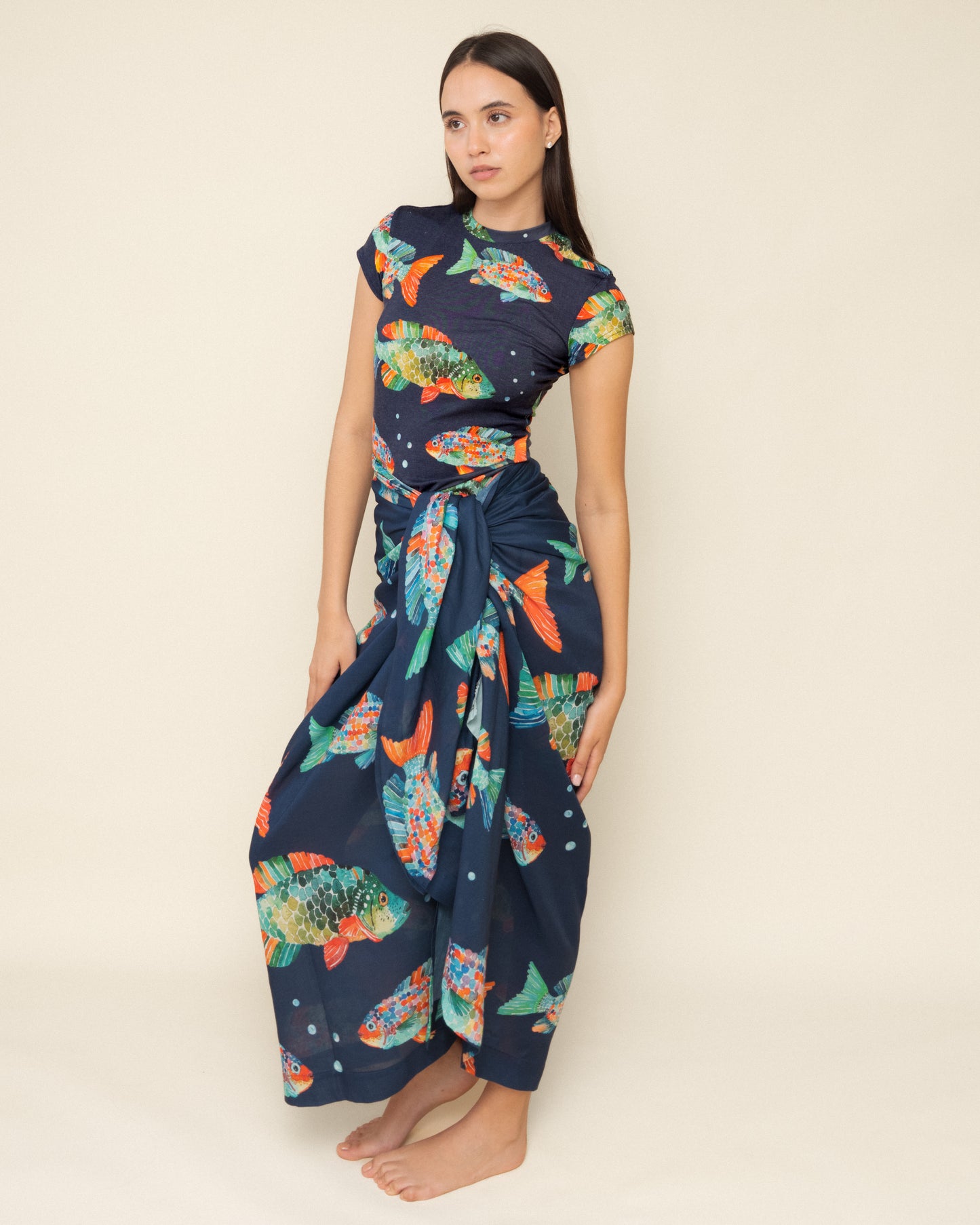 Fishy Navy Blue Cap Sleeve