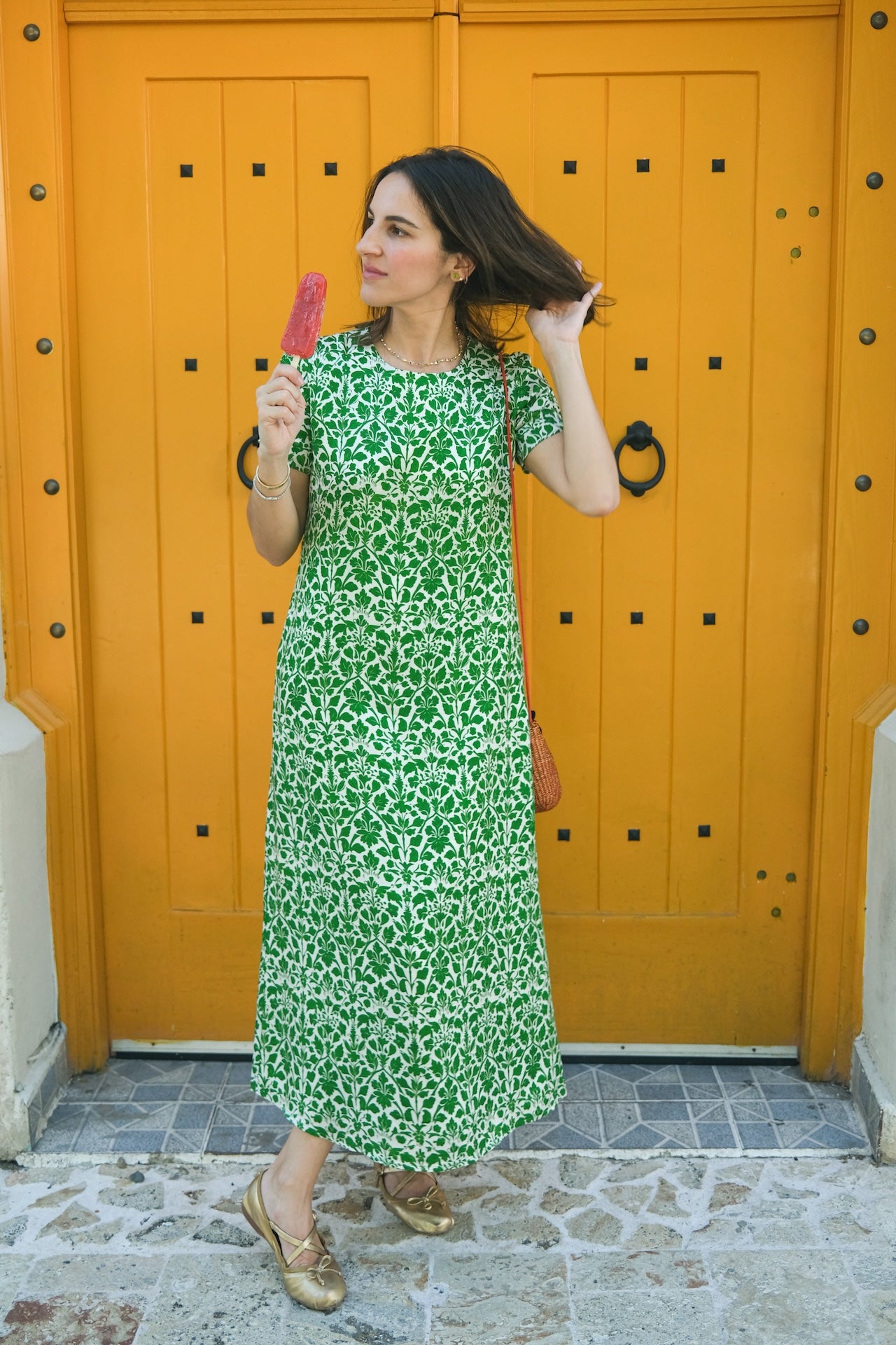 Green Vines Short Sleeve Dress