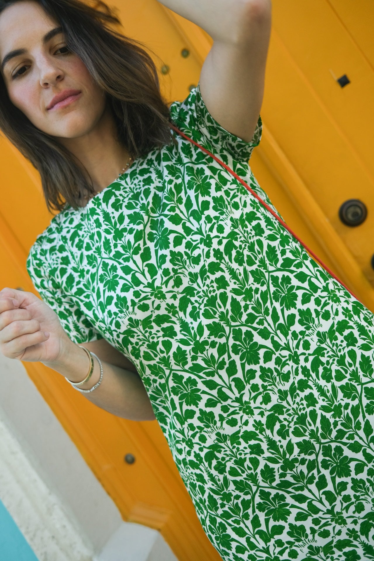 Green Vines Short Sleeve Dress