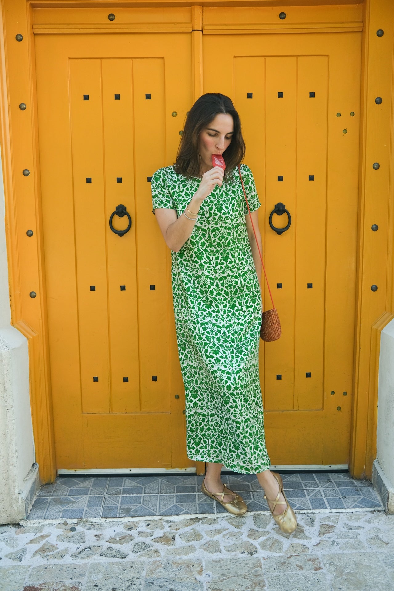 Green Vines Short Sleeve Dress