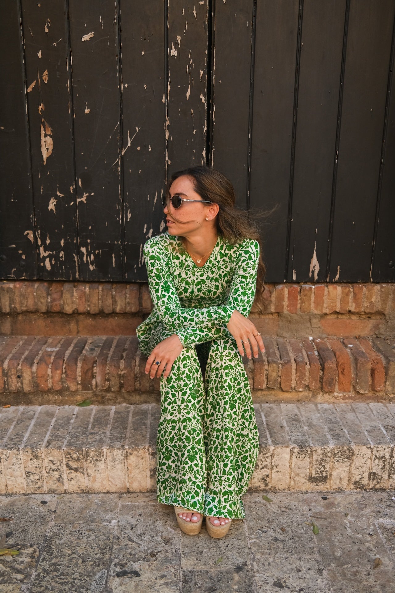 Green Vines Pleated Pants