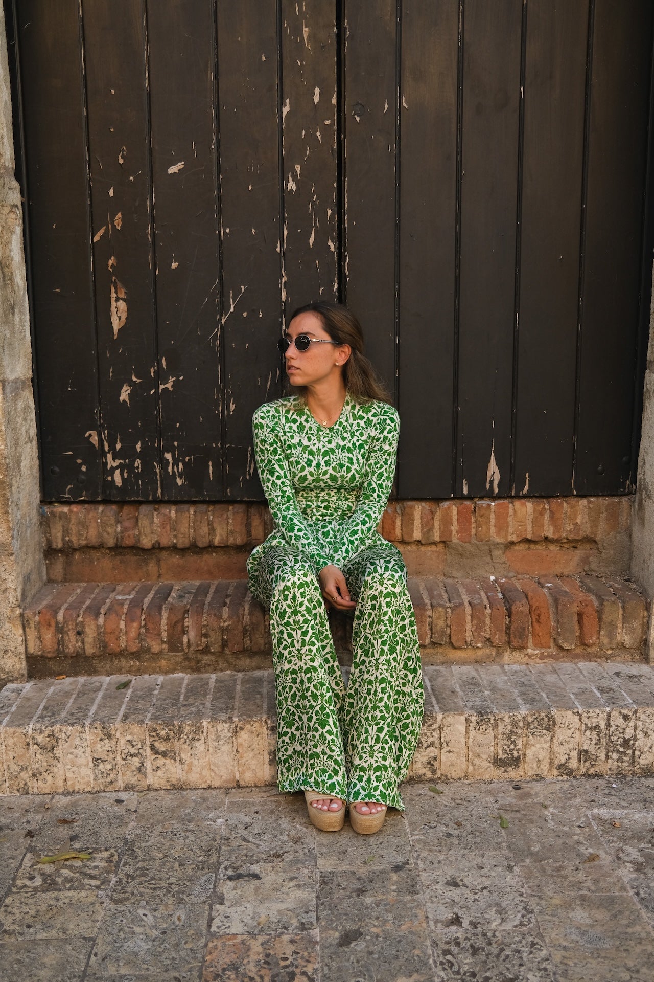 Green Vines Pleated Pants