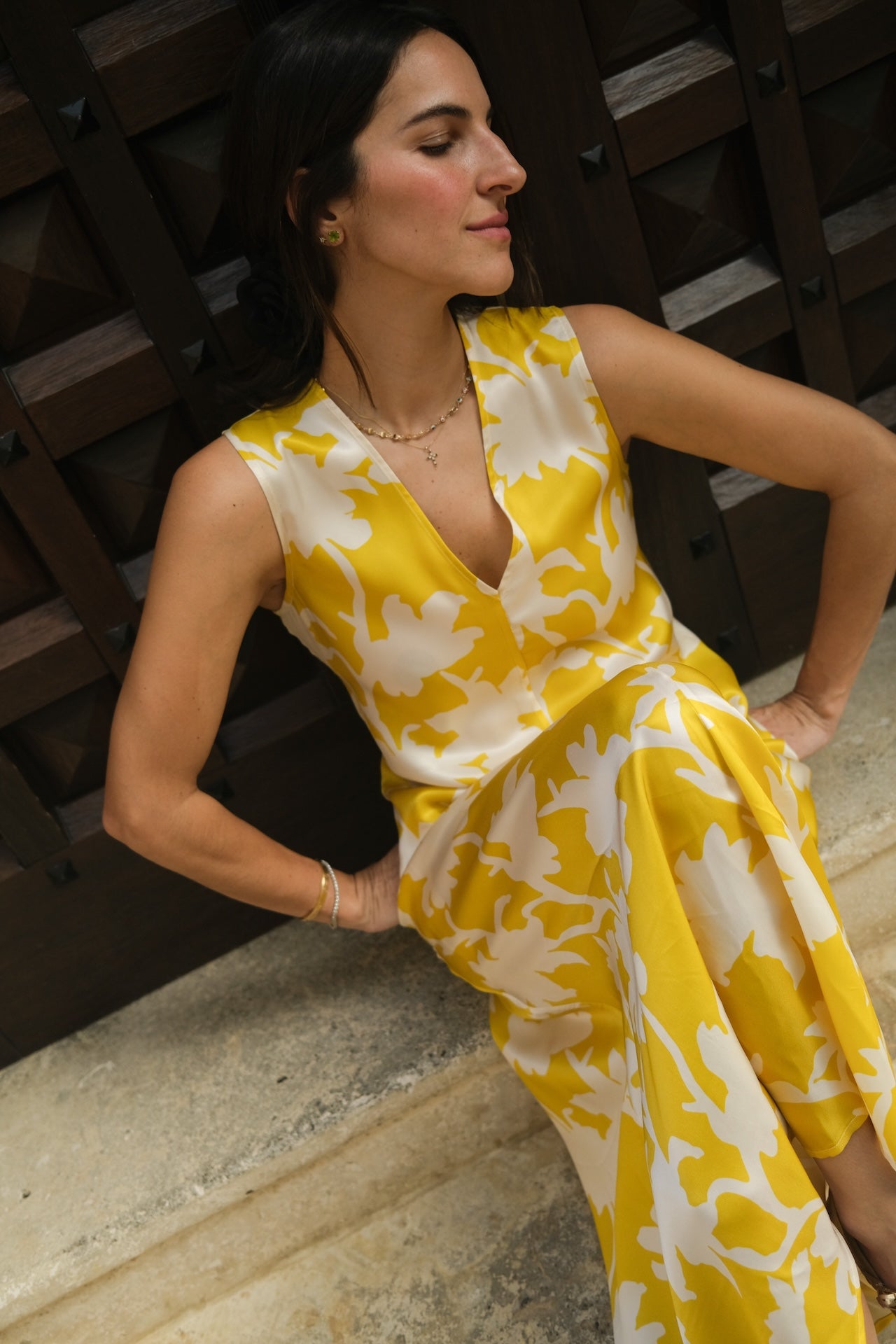 Yellow V Neck Dress