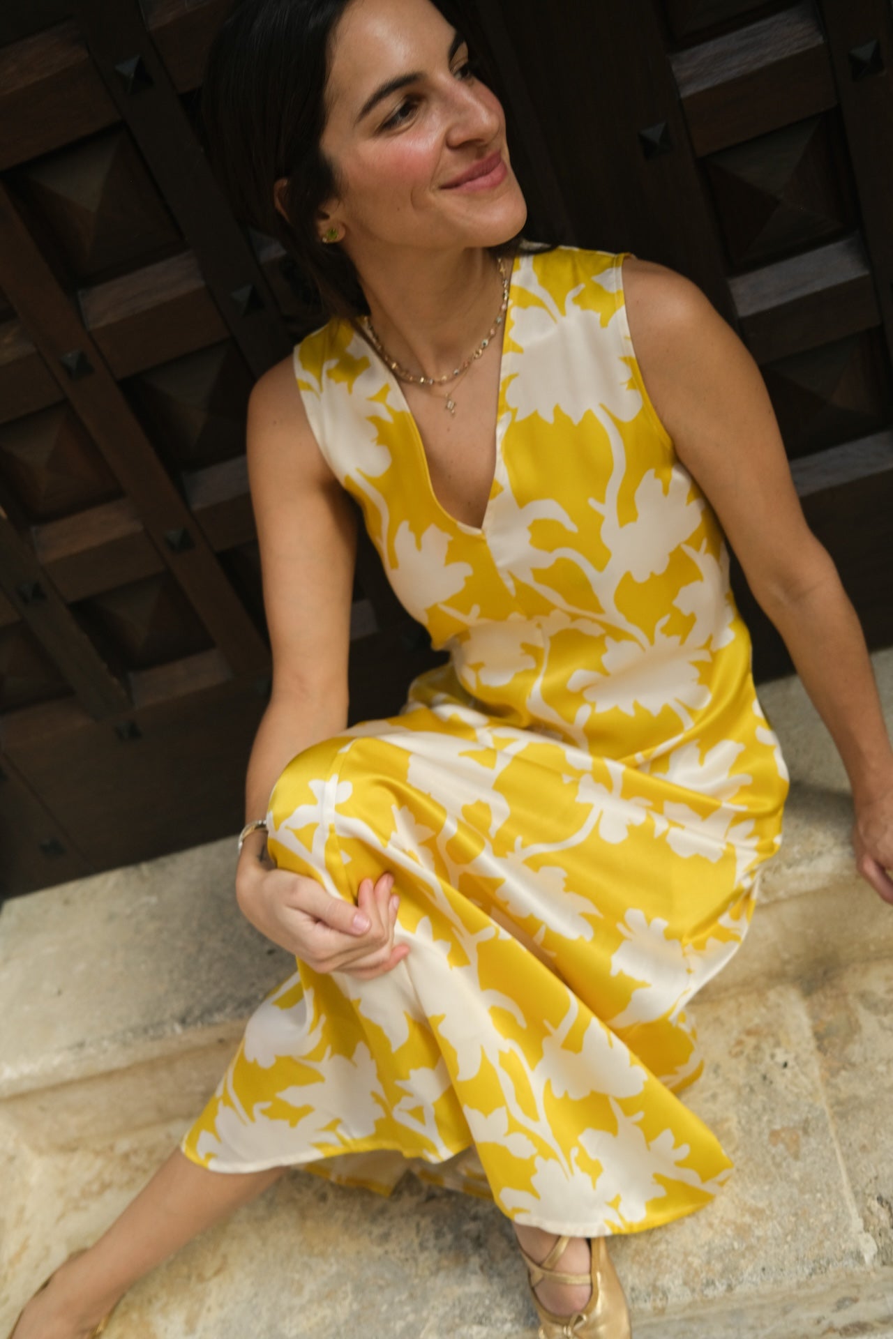 Yellow V Neck Dress