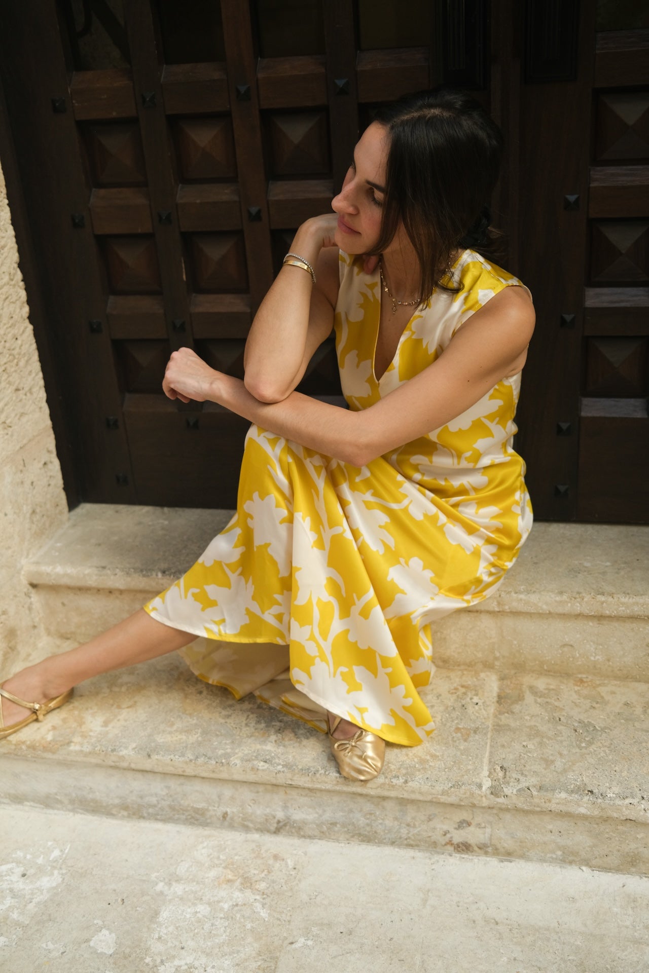 Yellow V Neck Dress