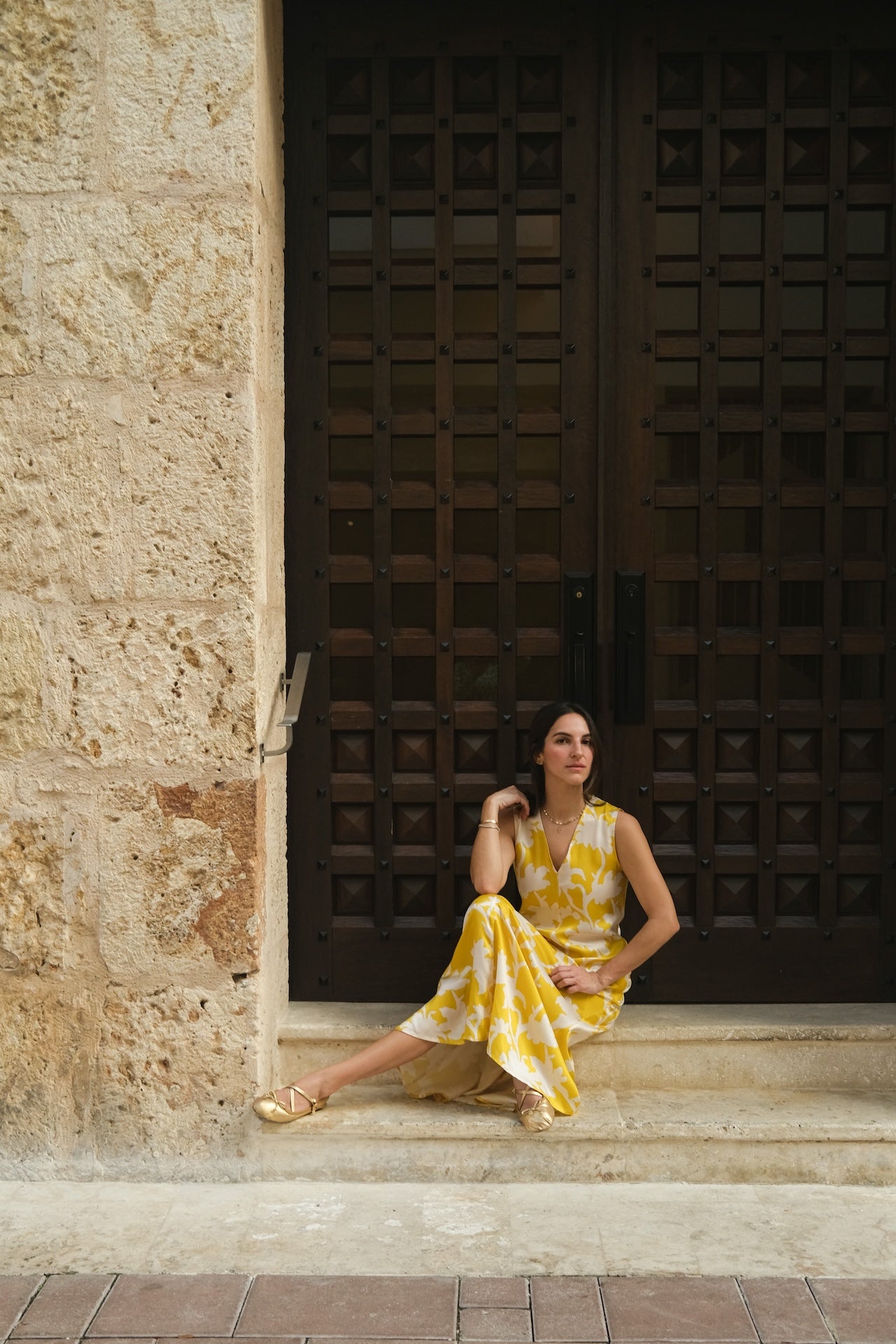Yellow V Neck Dress