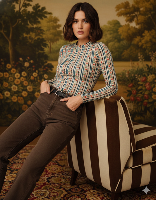 The Floral Stripe Long Sleeve Top