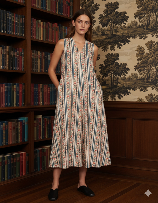 The Stripe Floral Corduroy Dress