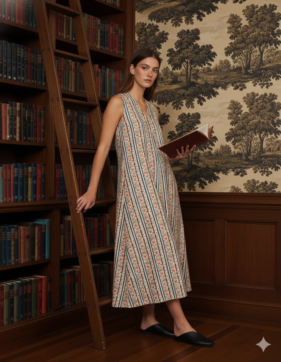 The Stripe Floral Corduroy Dress