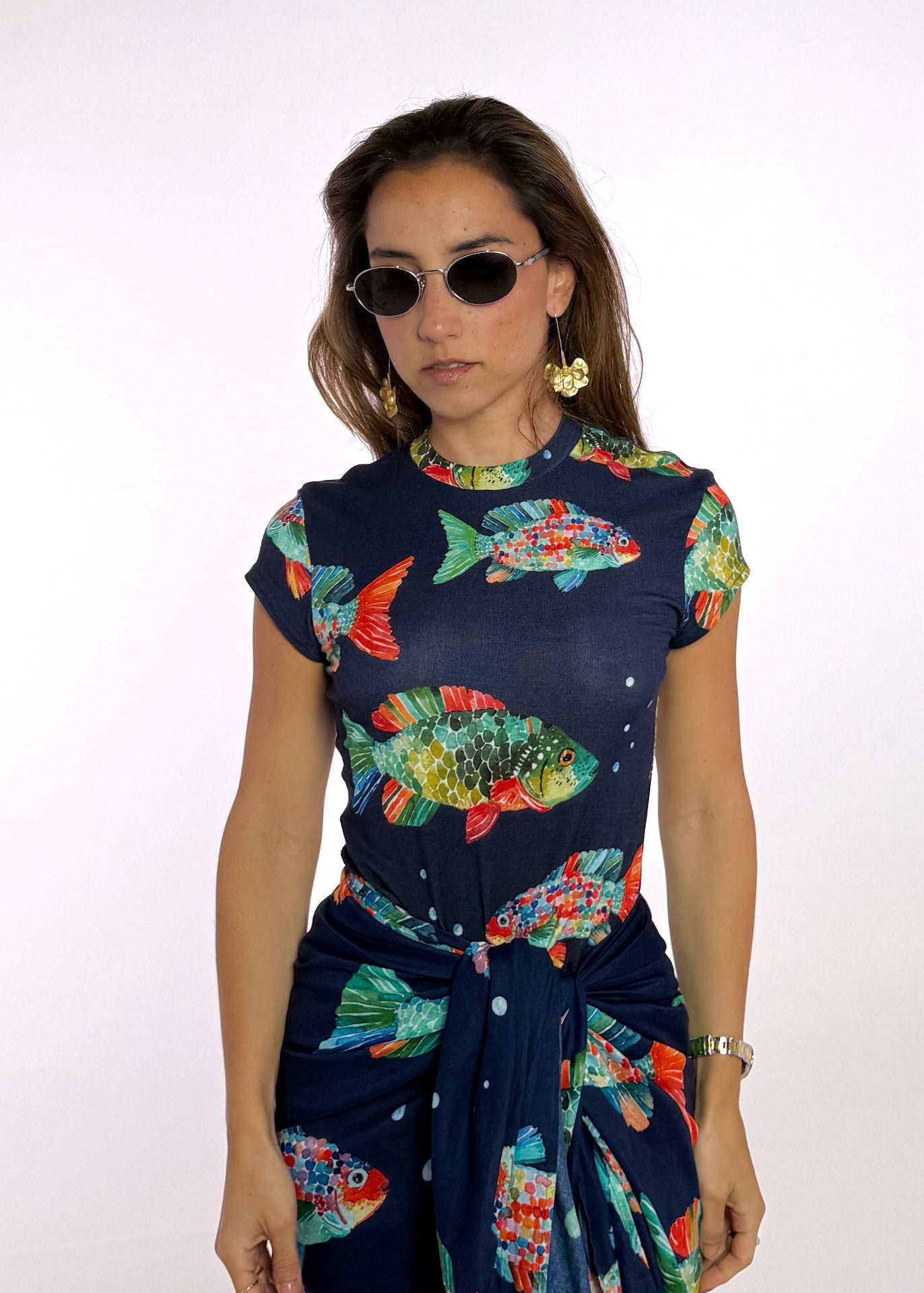 Fishy Navy Blue Cap Sleeve