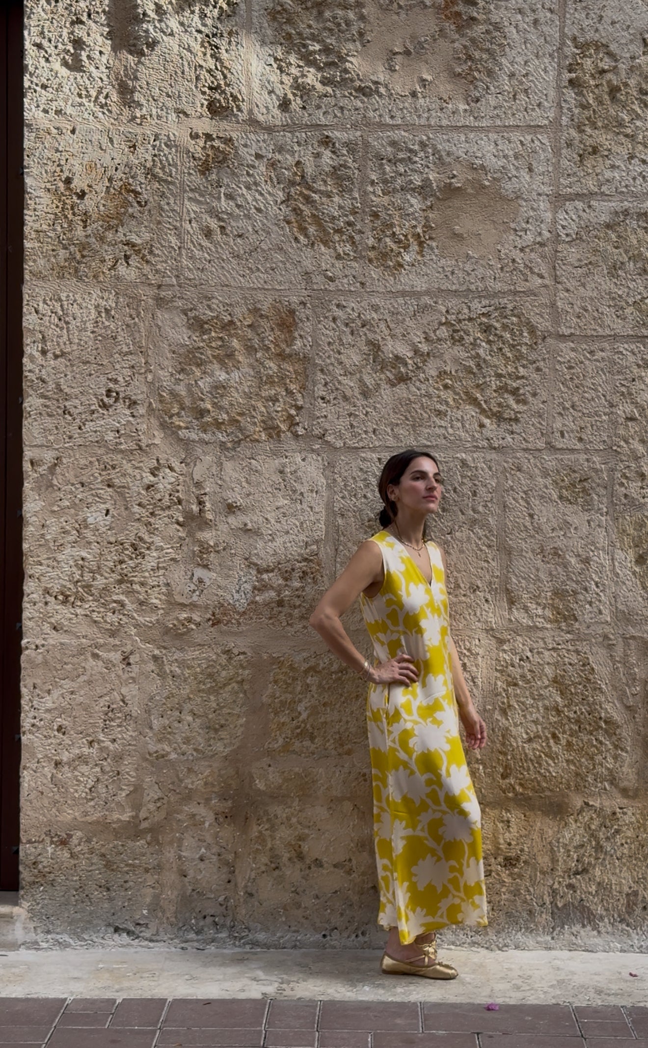 Yellow V Neck Dress