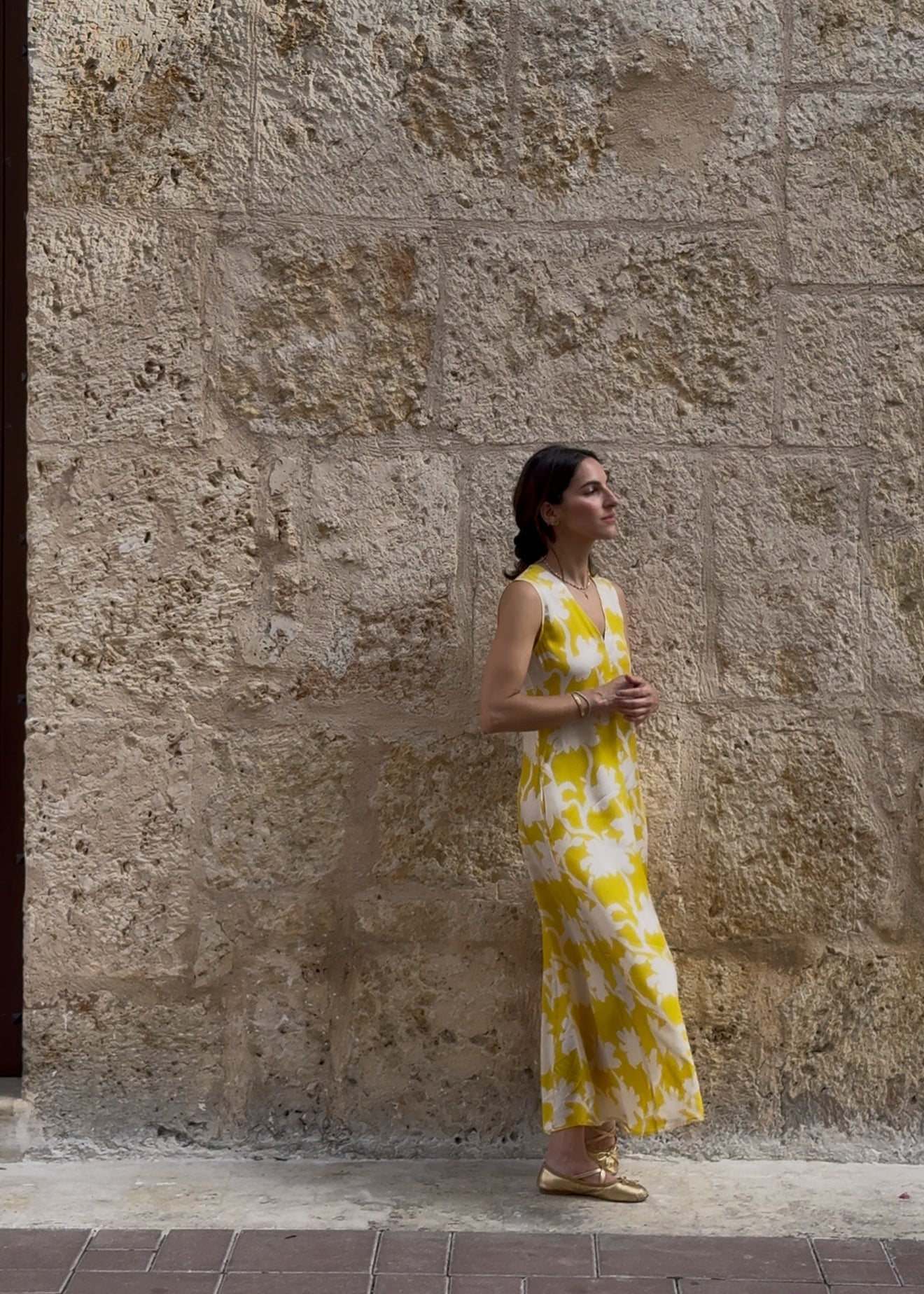 Yellow V Neck Dress