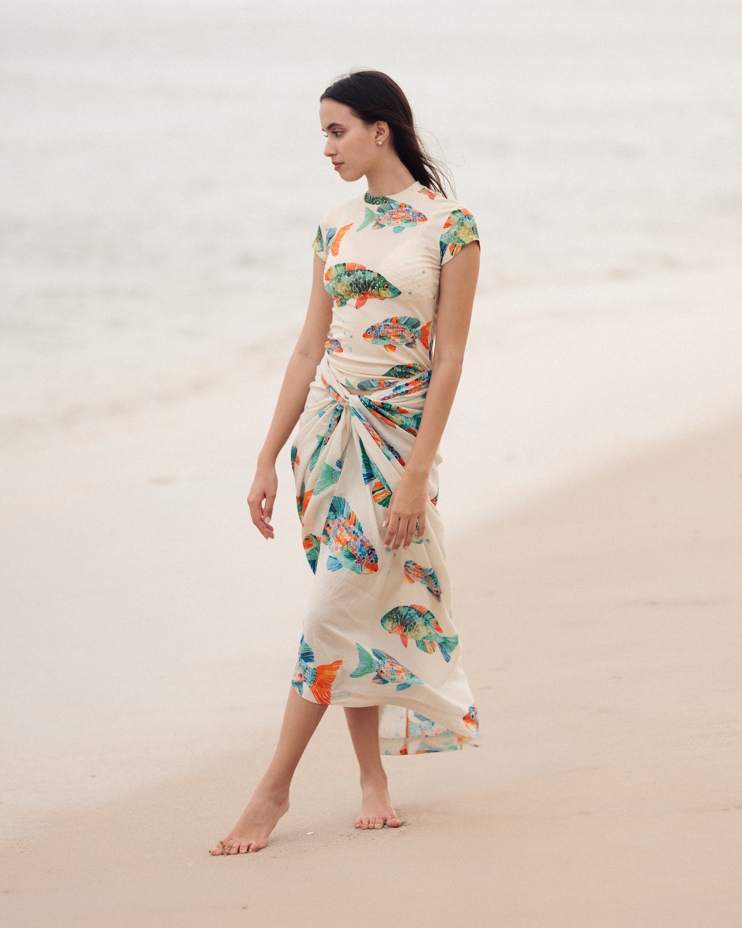 Fishy White Cap Sleeve