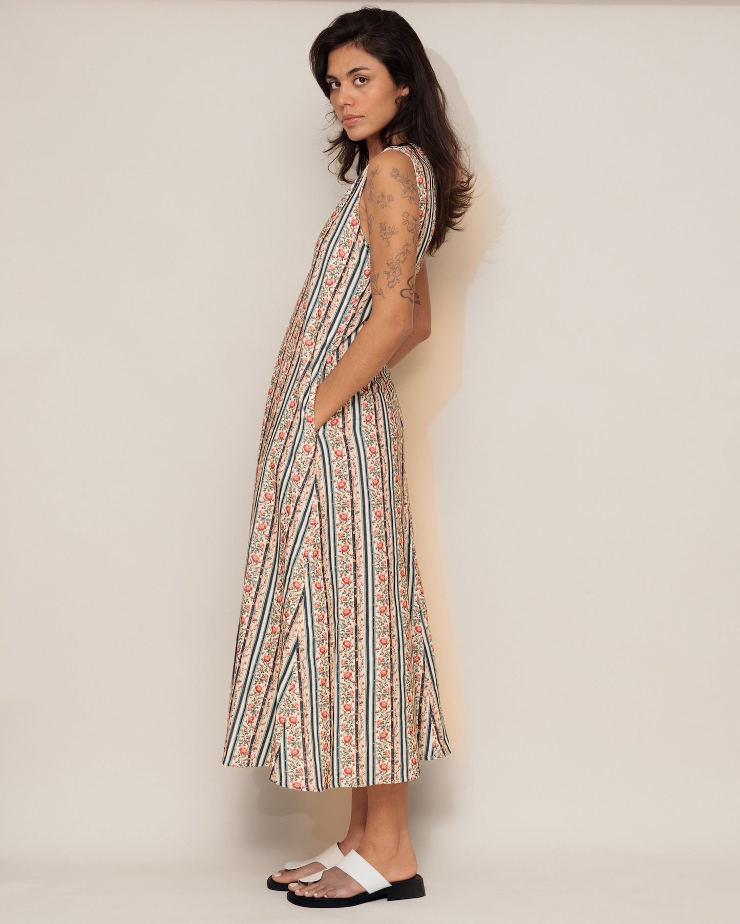 The Stripe Floral Corduroy Dress