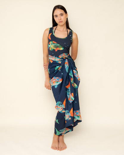 Fishy Navy Blue Tank Top