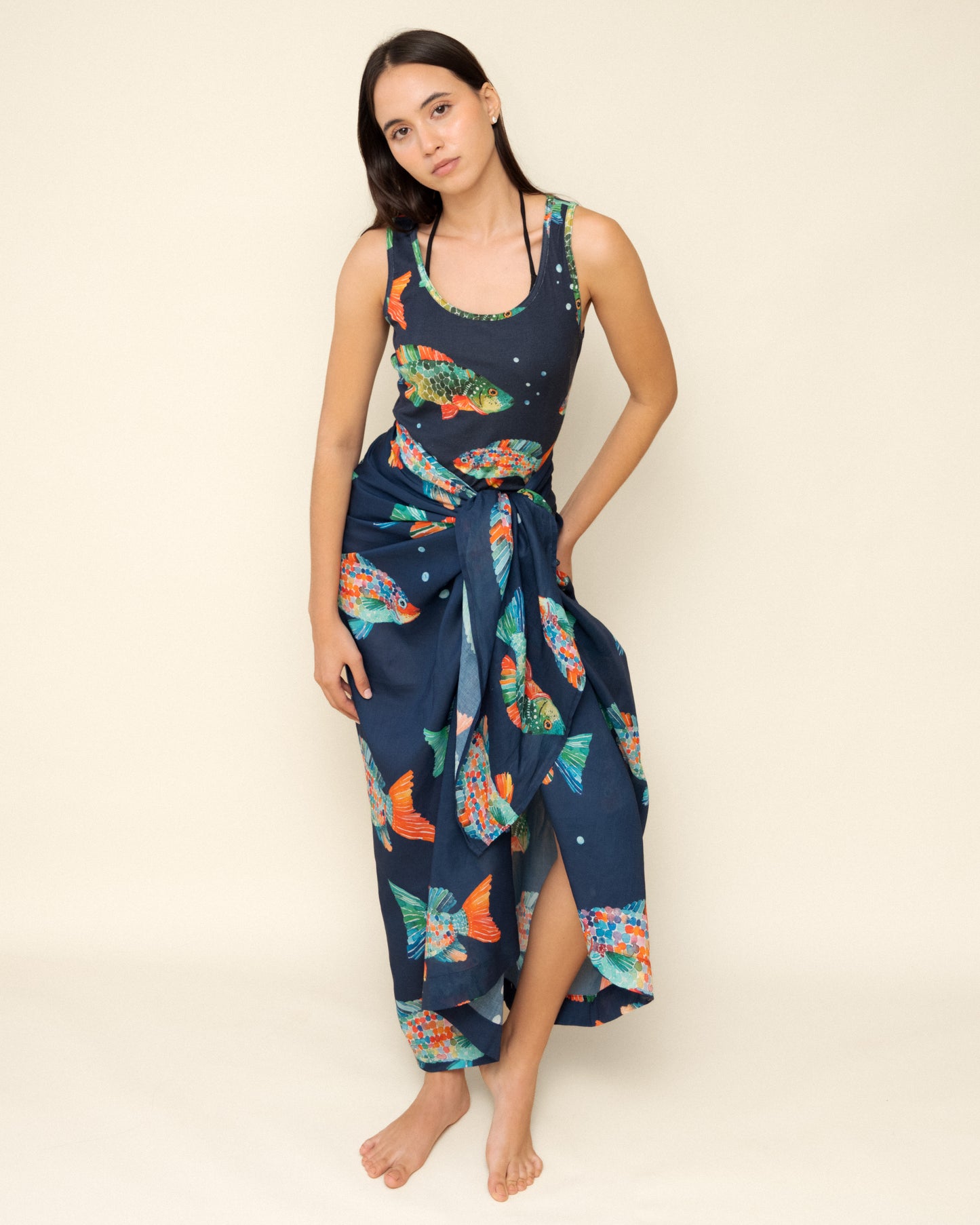 Fishy Navy Blue Tank Top