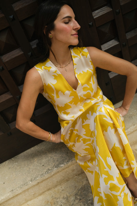 Yellow V Neck Dress