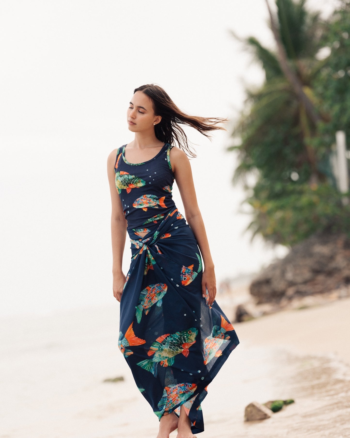 Navy Blue Fishy Pareo