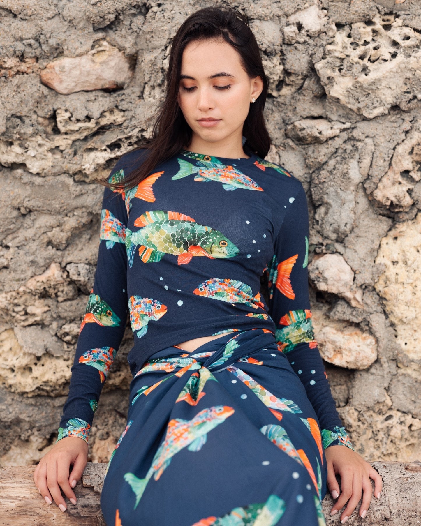 Fishy Navy Blue Long Sleeve