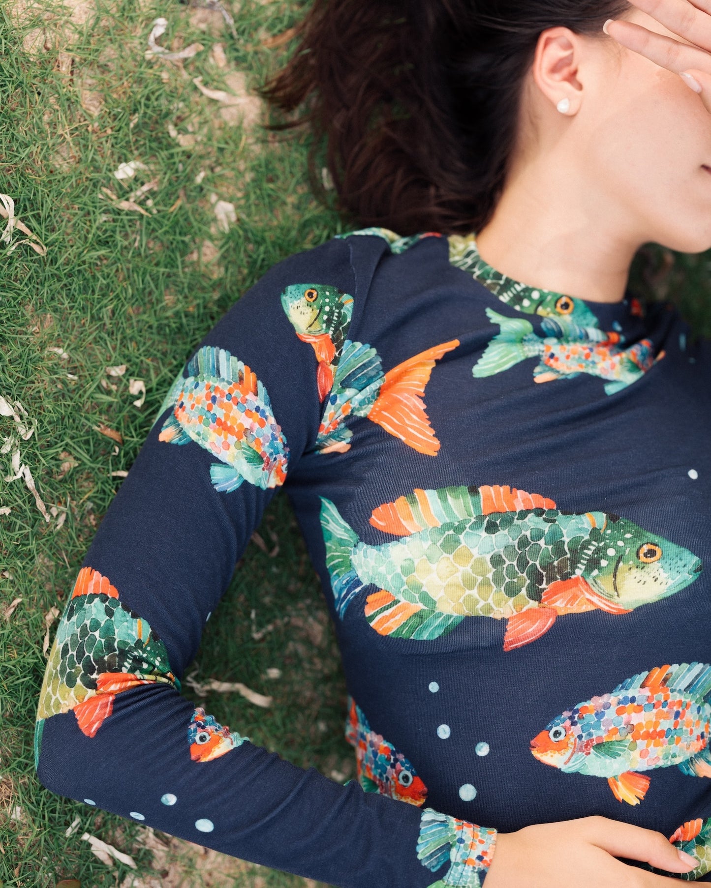 Fishy Navy Blue Long Sleeve