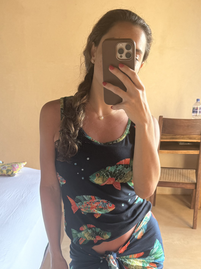 Fishy Navy Blue Tank Top