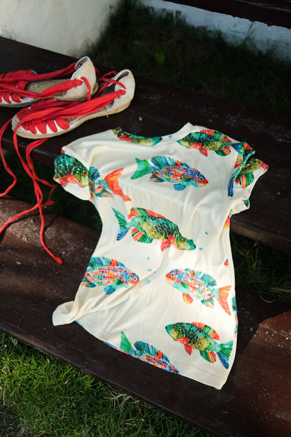 Fishy White Cap Sleeve